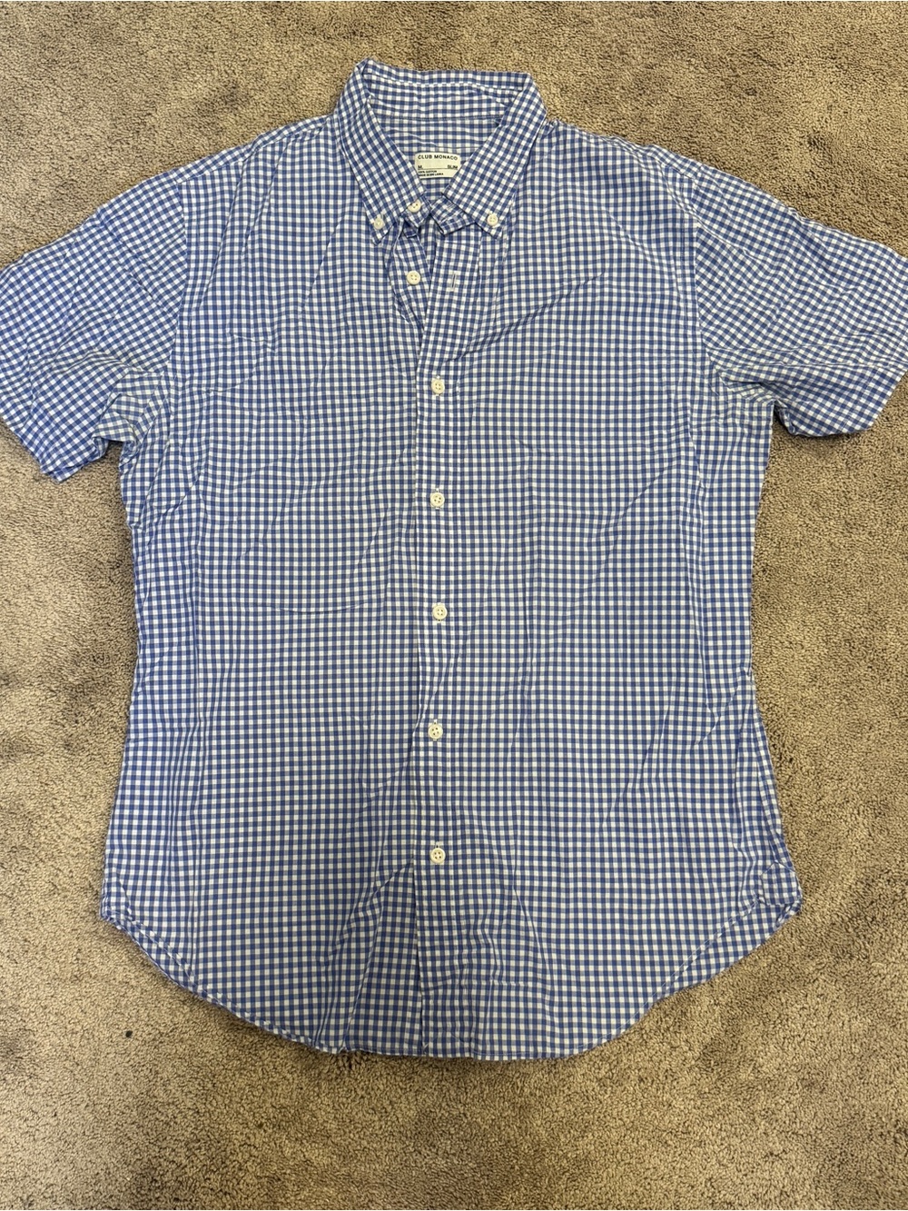 Club Monaco Blue Gingham Short-Sleeve Button-Down Shirt
